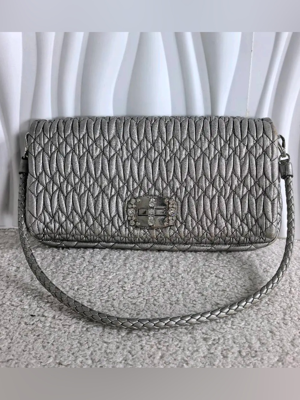 7 MIUMIU Matelasse Silver (Missing Crystal Chain)